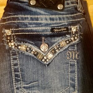 Miss Me Women's Boot Cut Jeans - Dark Blue with Silver Accents